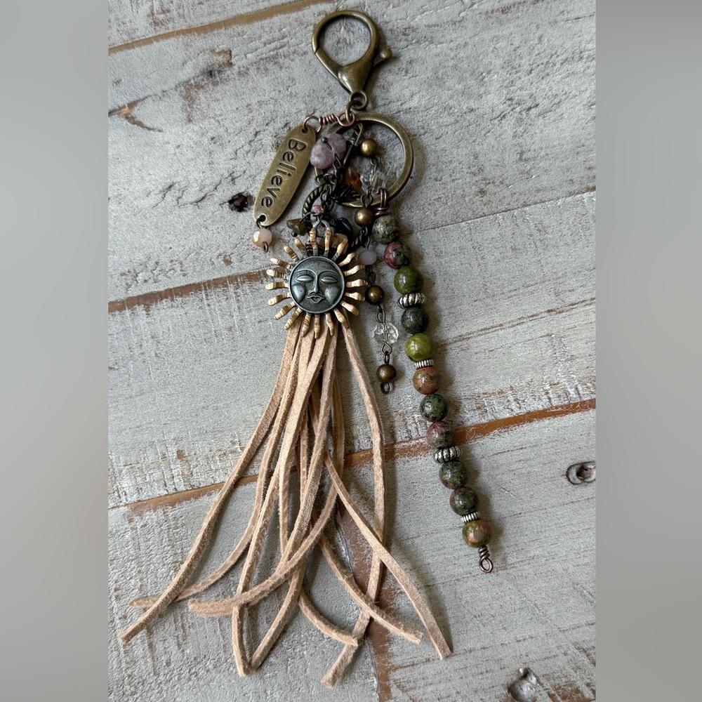 Sun Charm Leather Tassel Keychain Bag purse charms